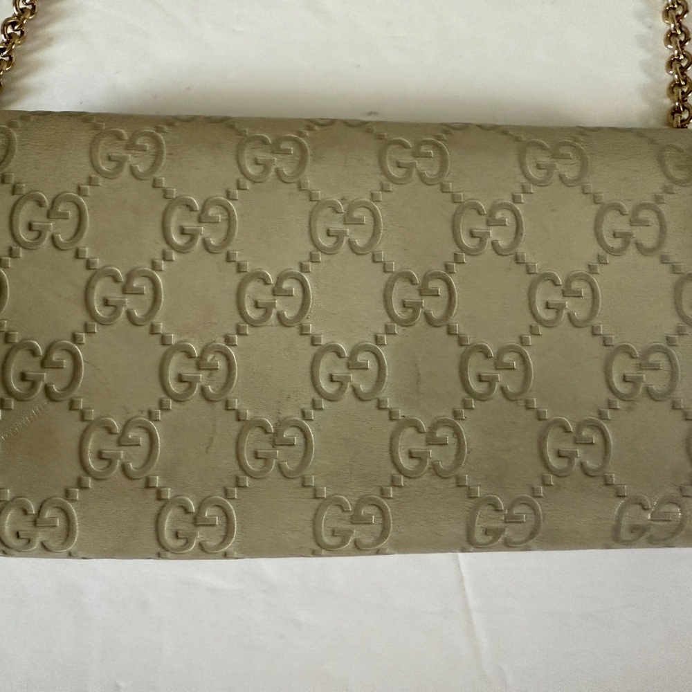 GUCCI Chain Long Wallet  Leather‎ Women Authentic Beige Monogram - Picture 7 of 16